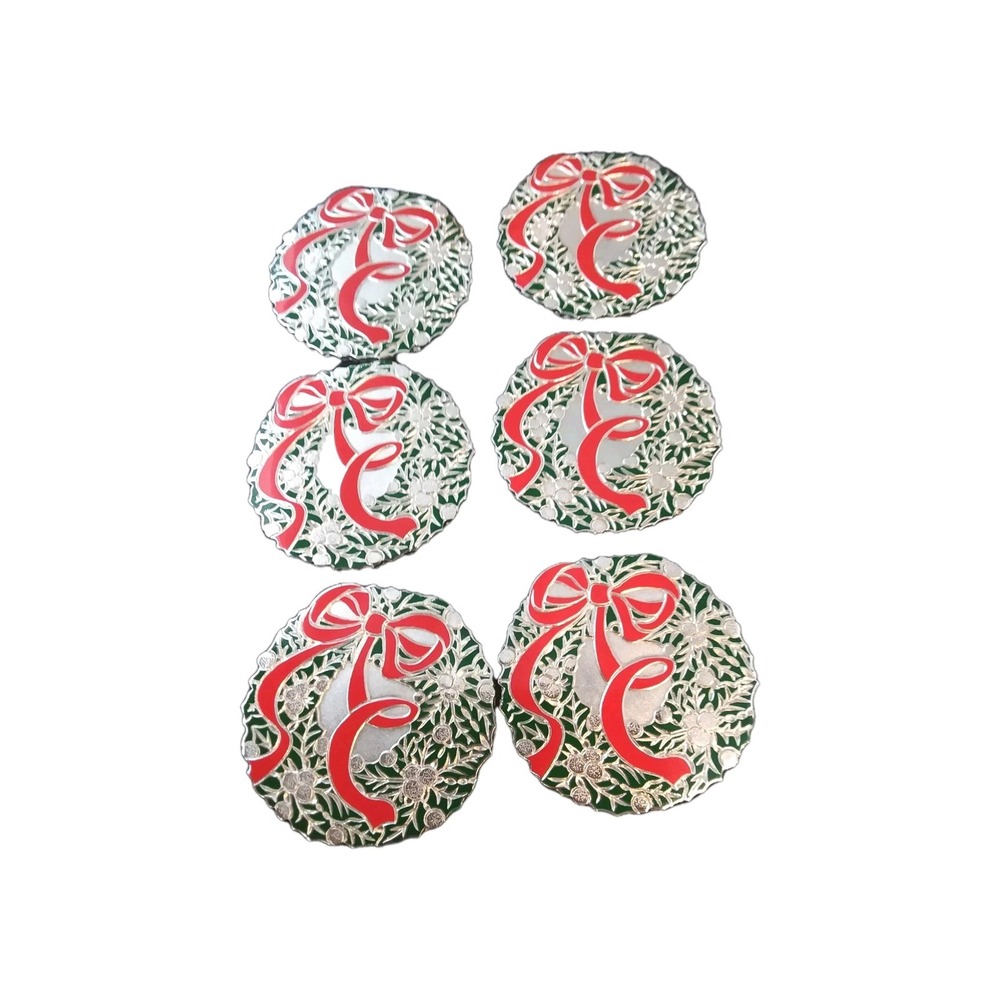 VTG Holiday Wreath Coasters Rogers Oneida Set 6 Tarnish Resistant Japan Christma